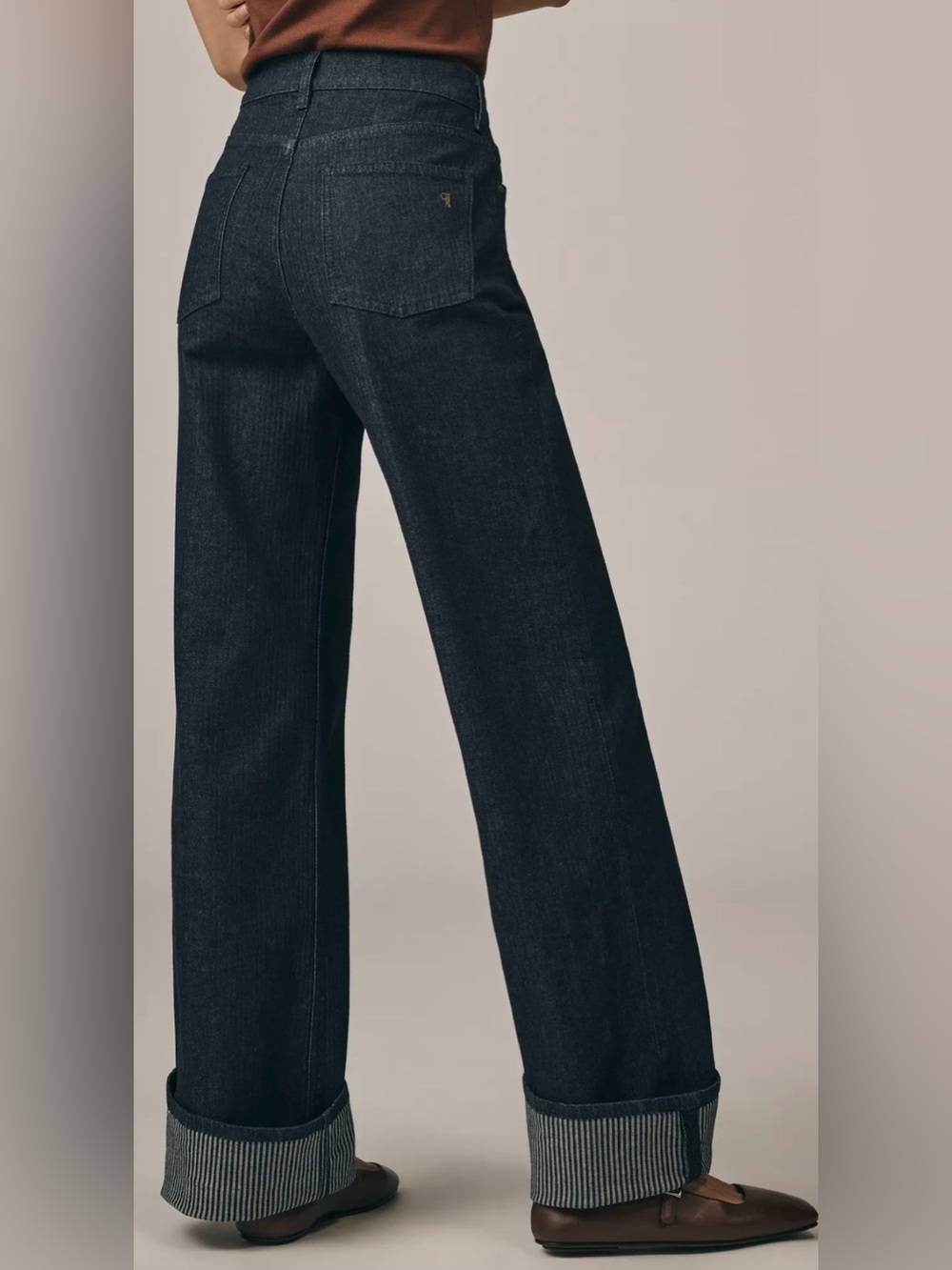 Pilcro Women's Dark Wash Denim High Waisted Wide Leg Cuffed Jeans Size 29p - Picture 2 of 15